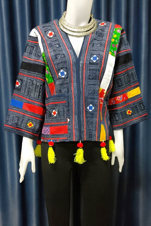 Hmong Embroidered Jacket with Tassel Hem (Unisex, Long Sleeve, Handmade in Thailand) - Image 2