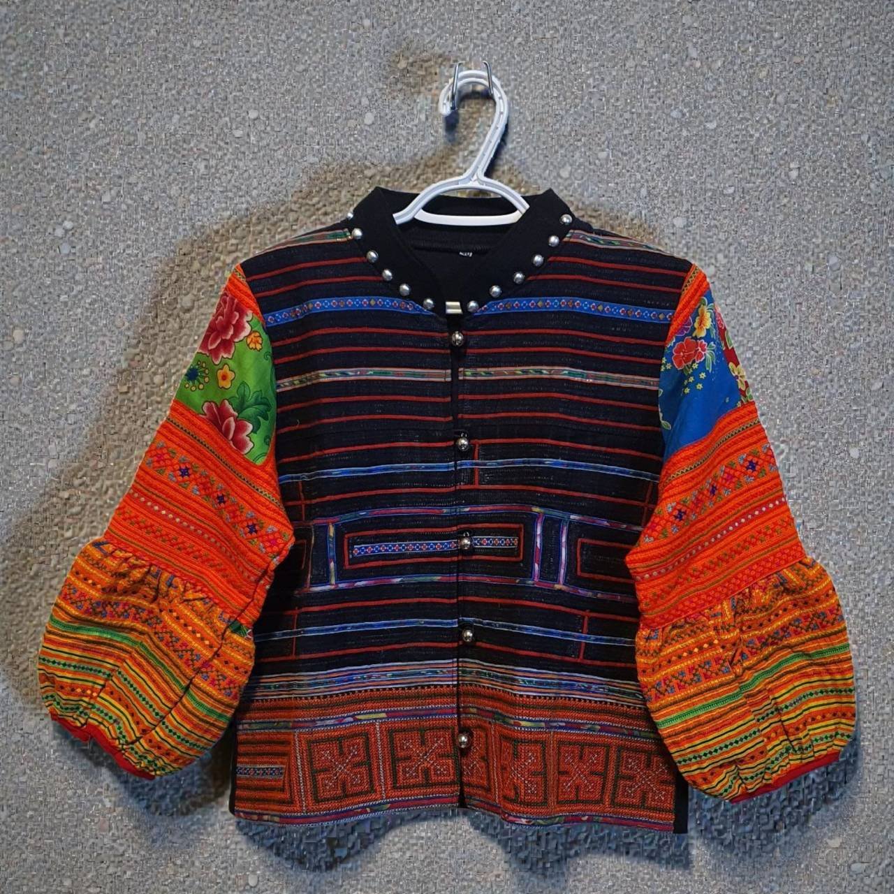 Hand-Embroidered Hemp Jacket (Full Embroidery, Balloon Sleeves, Tribal Neck Trim, Handmade in Thailand) - Image 3