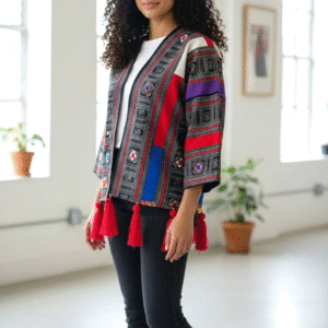 Hmong Embroidered Jacket with Tassel Hem (Unisex, Long Sleeve, Handmade in Thailand)