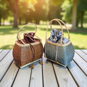Bamboo & Rattan Handbag (Handwoven Eco-Friendly Purse, 100% Handmade in Thailand)